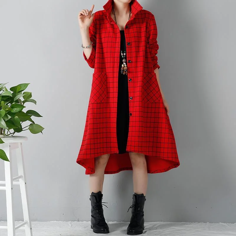 Red winter shirt dresses plus size coats Military-Inspired Jacket