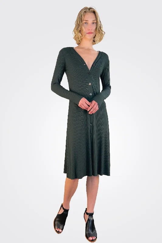Ribbed Cardigan Dress - Dark Cedar Oversized Loose Flowy