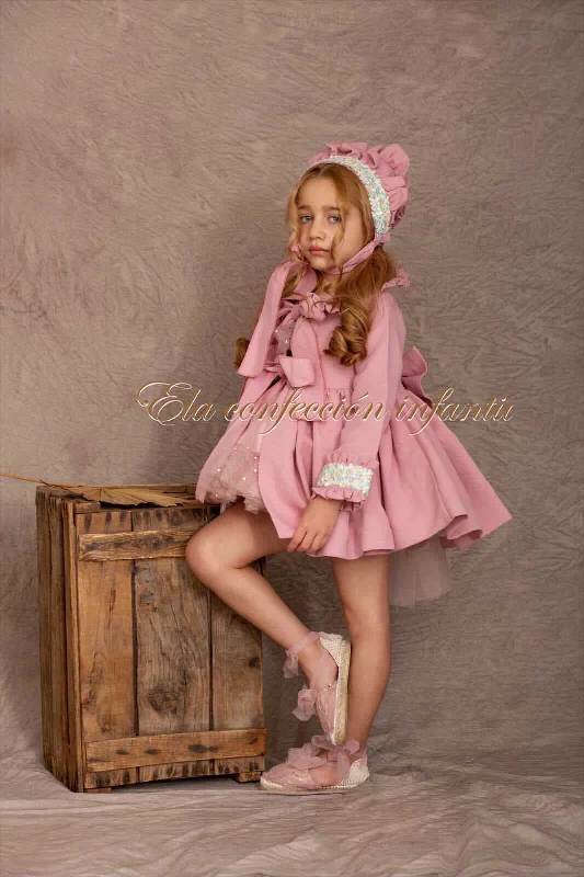 Rosy Mauve Coat and Bonnet Elegant Wool Jacket