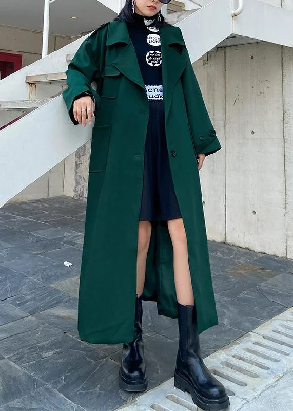 Simple green Fine tunics for women Wardrobes Notched tie waist fall coats Open-Knit Duster Coat