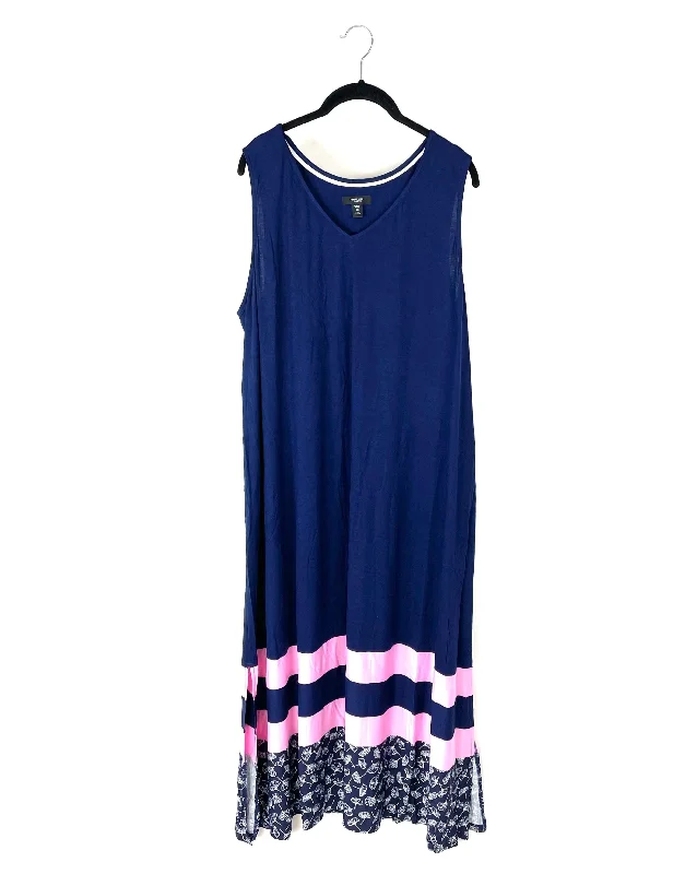 Blue Tank Top Lounge Dress- 1X peekaboo tank top