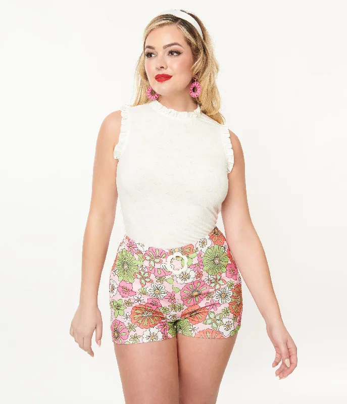 Smak Parlour 1960s White Sheer Floral Ruffle Tank Top sexy tank top