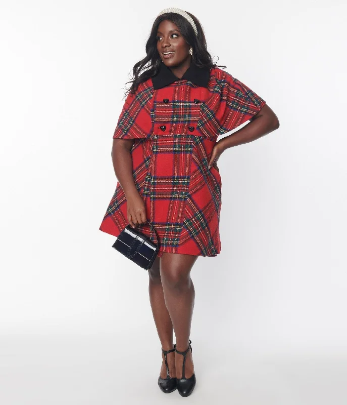 Smak Parlour Red Tartan Plaid Coat Ultra-Light Down Coat