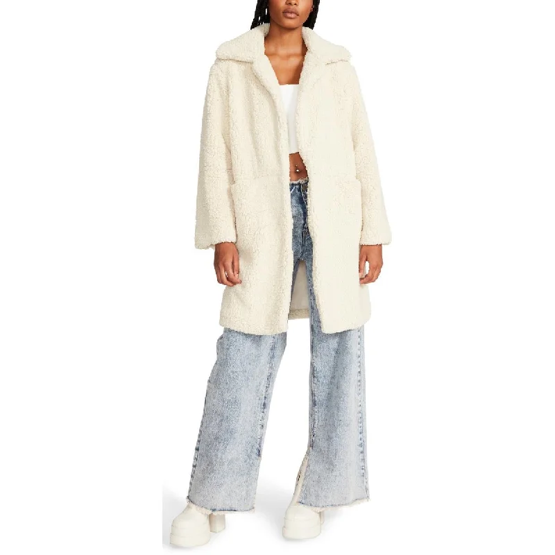 Steve Madden Women's Oversized Faux Fur Mid-Length Teddy Coat Warm Hooded Poncho