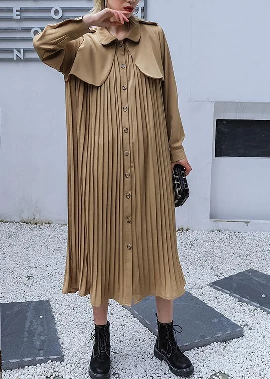 Style patchwork Fine pleated tunics for women khaki cotton coat Fur-Lined Aviator Coat