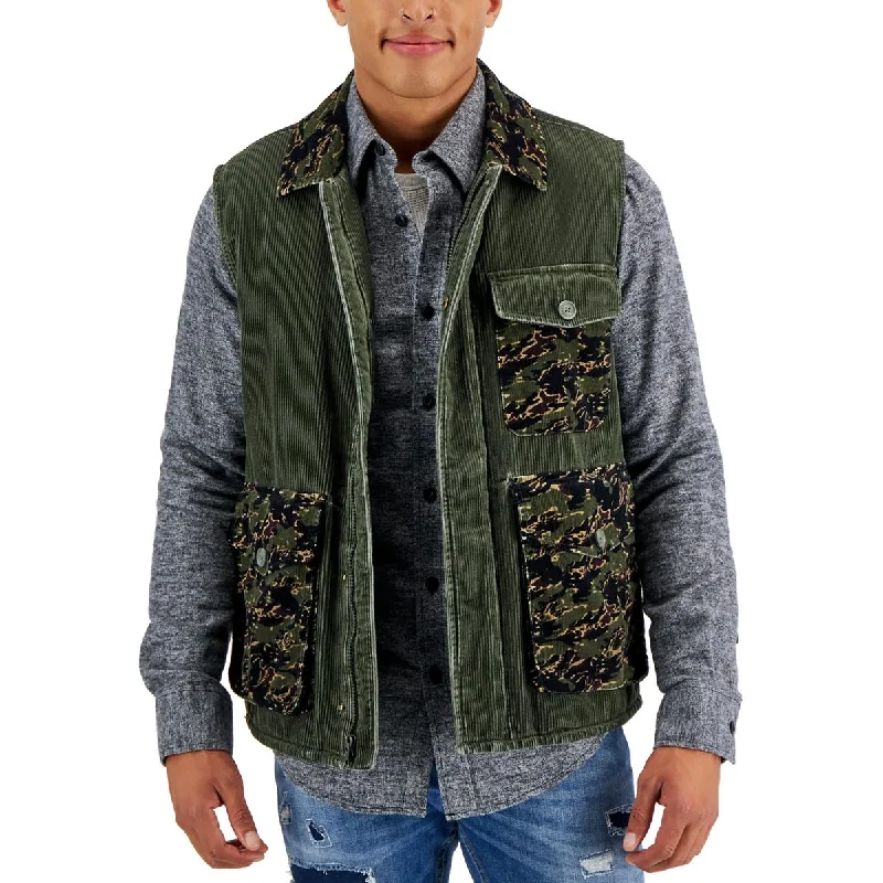 Sun + Stone Mens Corduroy Puffer Outerwear Vest Cropped Moto Jacket