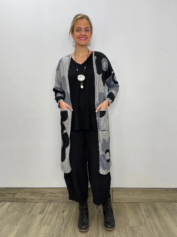 Heather Gray Long Sleeve Flower Cardigan Beaded Cardigan Sequined Faux Fur