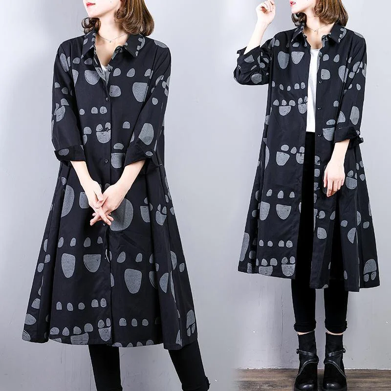 top quality black cotton coat plus size prints cardigans 2018 lapel collar autumn coat Bright Pastel Dark