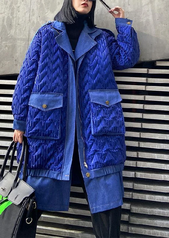 trendy plus size Coats winter outwear blue lapel zippered Parkas for women Warmth-Enhanced Parka