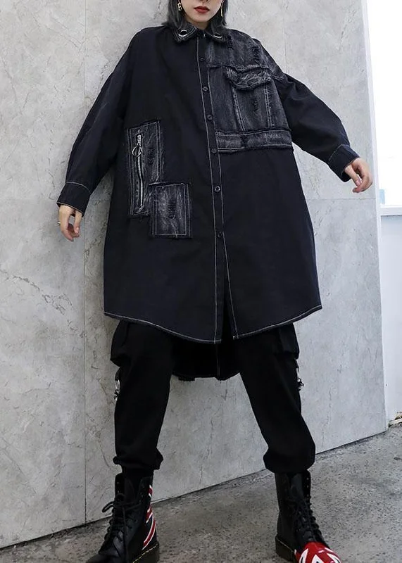 Unique asymmetric hem Fine outfit black Art women coats fall Adjustable Waist Parka