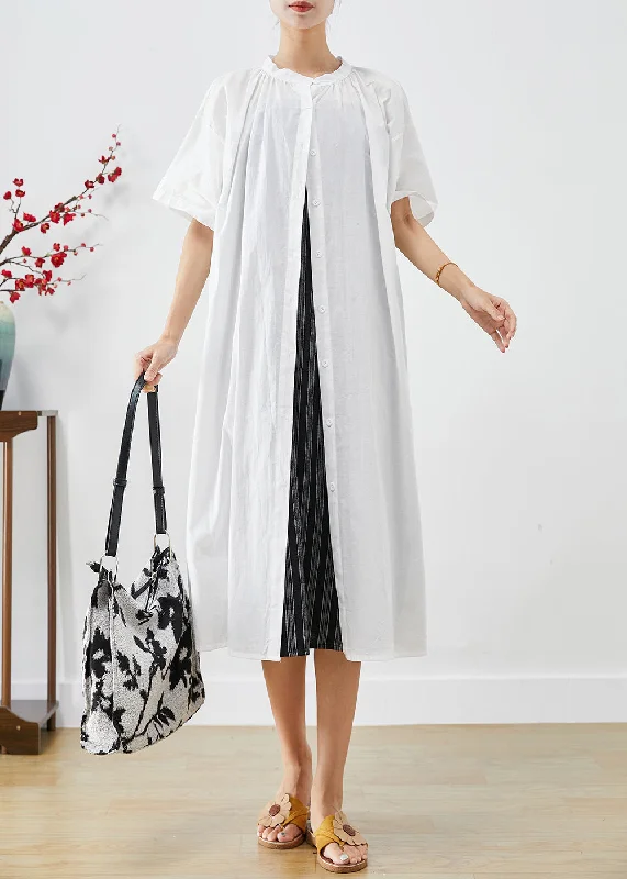 Vintage White Oversized Cotton Cardigan And Dress Two Piece Set Summer Mesh Blend Leather Blend Suede Blend Vintage White Oversized Cotton Cardigan And Dress Two Piece Set Summer Mesh Blend Leather Blend Suede Blend