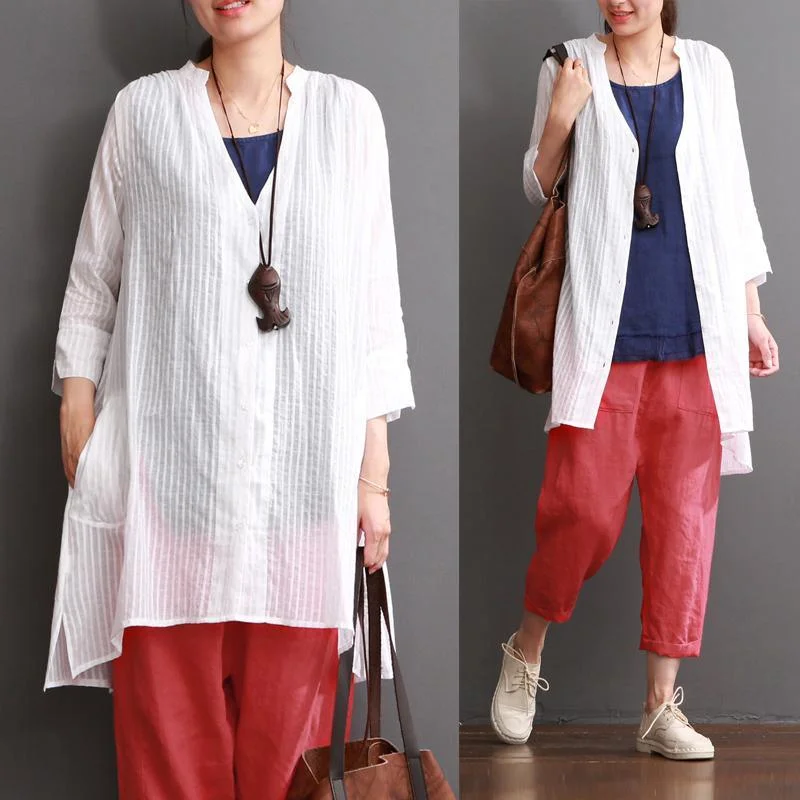 White cotton cardigan dress V neck asymmetriacl coat Spandex Blend Rayon Blend Denim Blend White cotton cardigan dress V neck asymmetriacl coat Spandex Blend Rayon Blend Denim Blend
