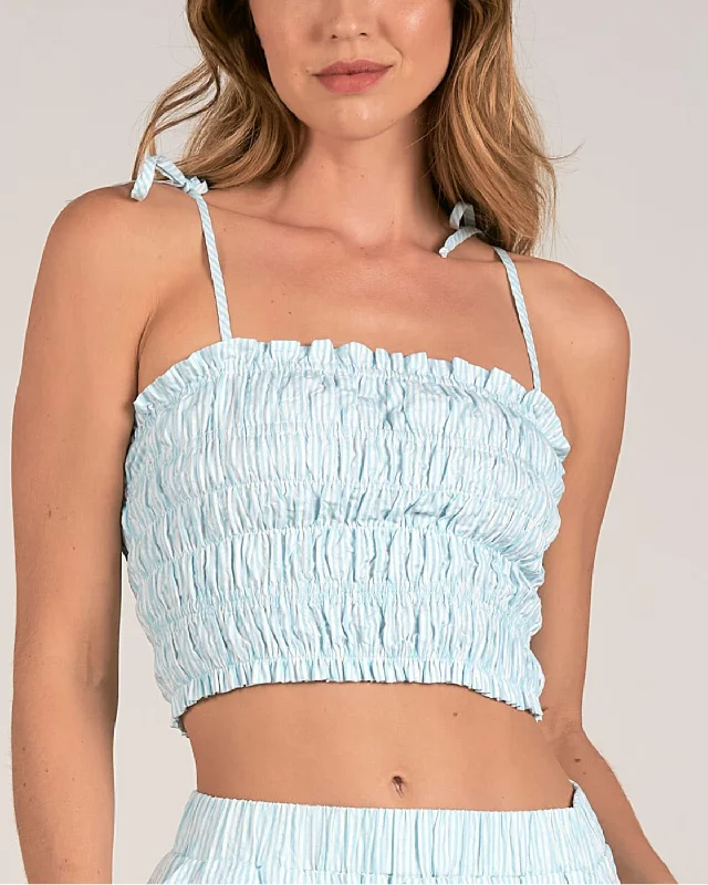 2024 Elan Smocked Seersucker Crop Tank Top - Ss11243 bronze tank top