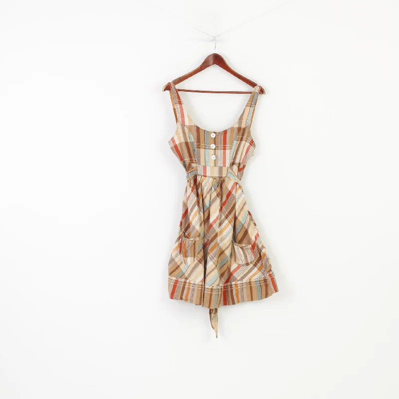 Evie Collection Women 12 40 M  Dress Tank Top Checkered  Brown Mini Cotton Sleeveless neon tank top