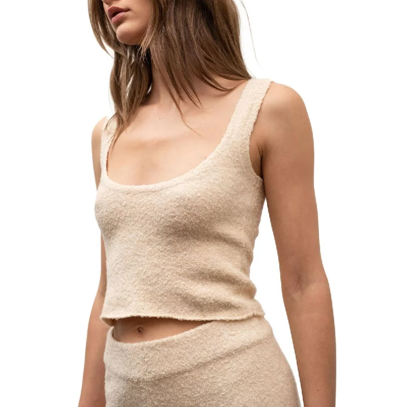Moon River Women's Fuzzy Knit Scoopneck Cropped Tank Top peach tank top