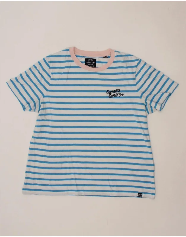 SUPERDRY Womens T-Shirt Top UK 14 Large Blue Striped Cotton