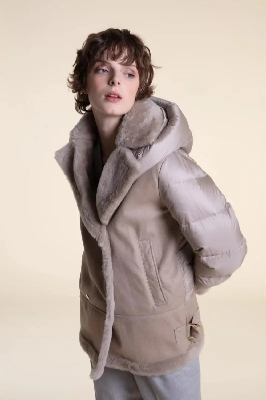 Shearling jacket with down sleeves