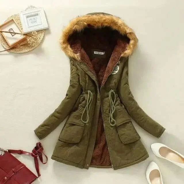 Large wool collar lamb coat