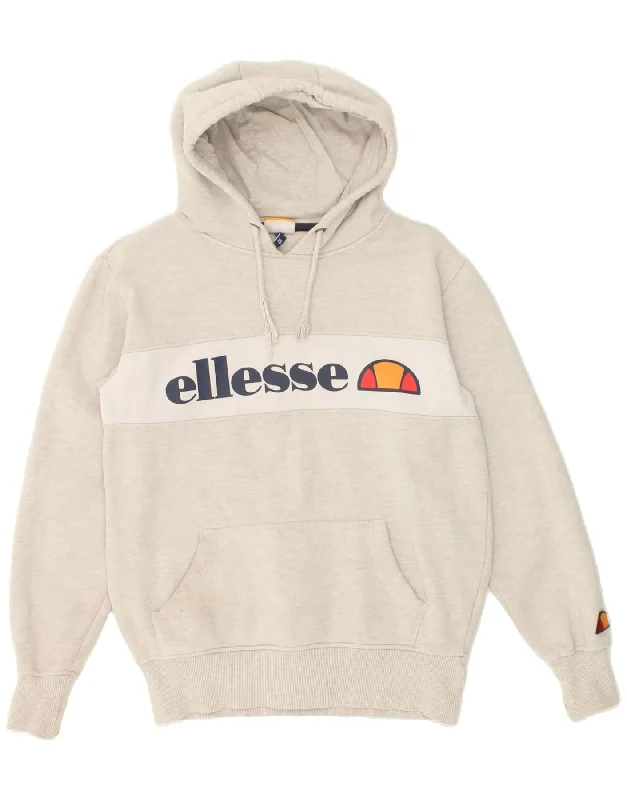 ELLESSE Womens Graphic Hoodie Jumper UK 6 XS Grey Colourblock