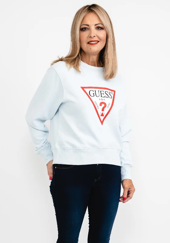 Guess Womens Logo Sweatshirt, Light Blue