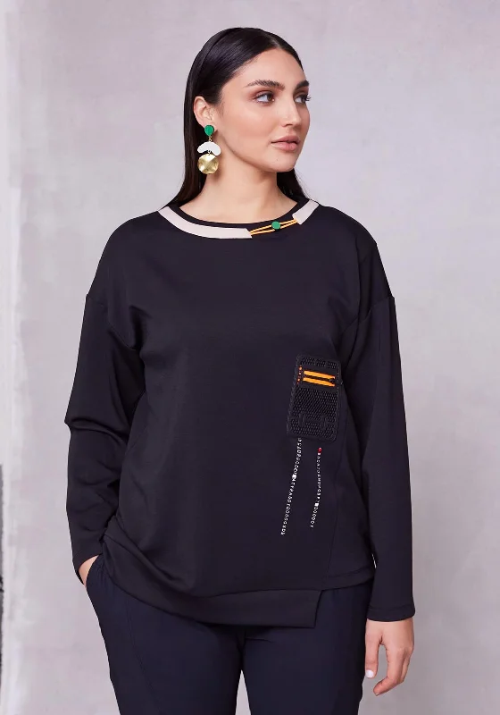 Ora Bungee Collar Relaxed Light Sweatshirt, Black