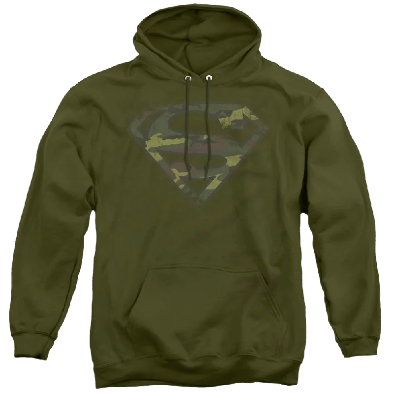 Superman Distressed Camo Shield - Pullover Hoodie