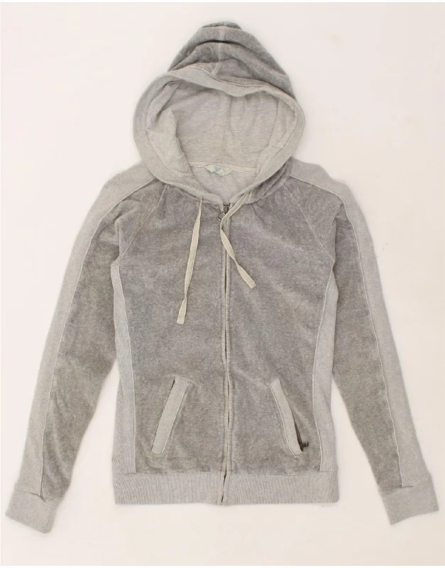 FAT FACE Womens Velour Zip Hoodie Sweater UK 8 Small Grey Cotton