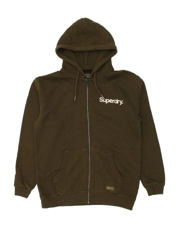 SUPERDRY Mens Zip Hoodie Sweater Small Khaki Cotton