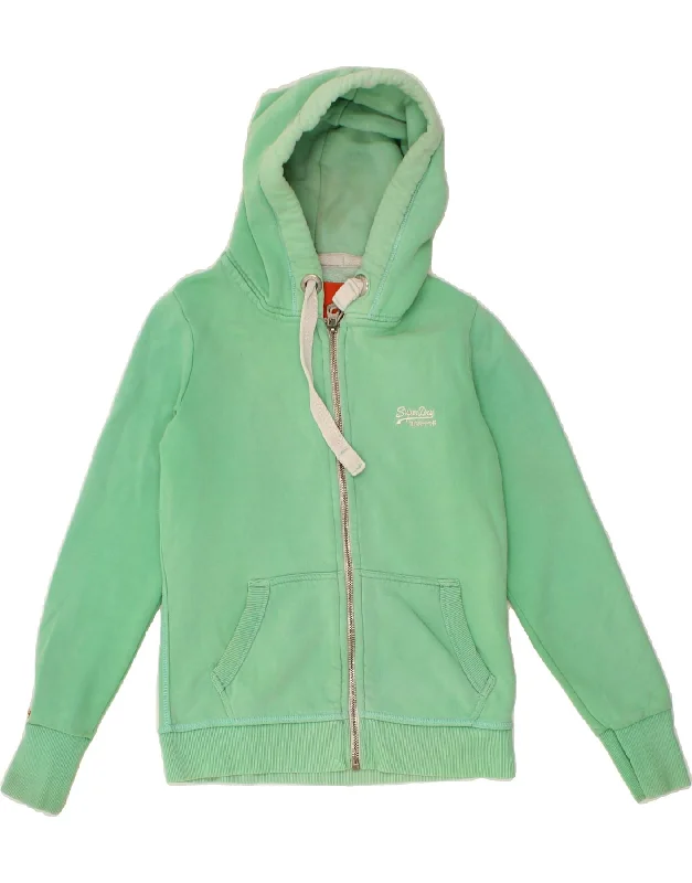 SUPERDRY Womens Zip Hoodie Sweater UK 10 Small Green Cotton