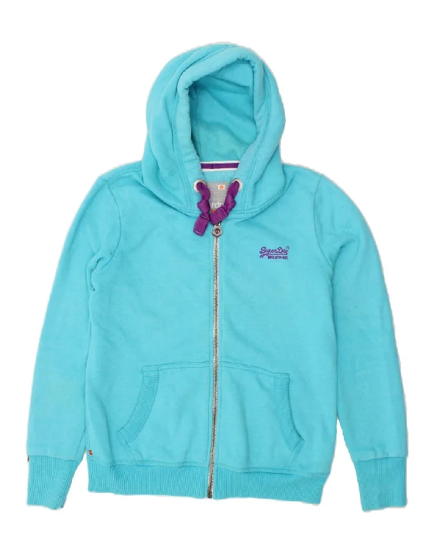 SUPERDRY Womens Zip Hoodie Sweater UK 18 XL Blue Cotton