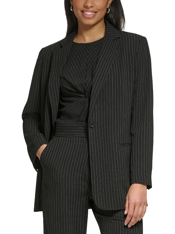 Petites Womens Pinstripe Polyester One-Button Blazer