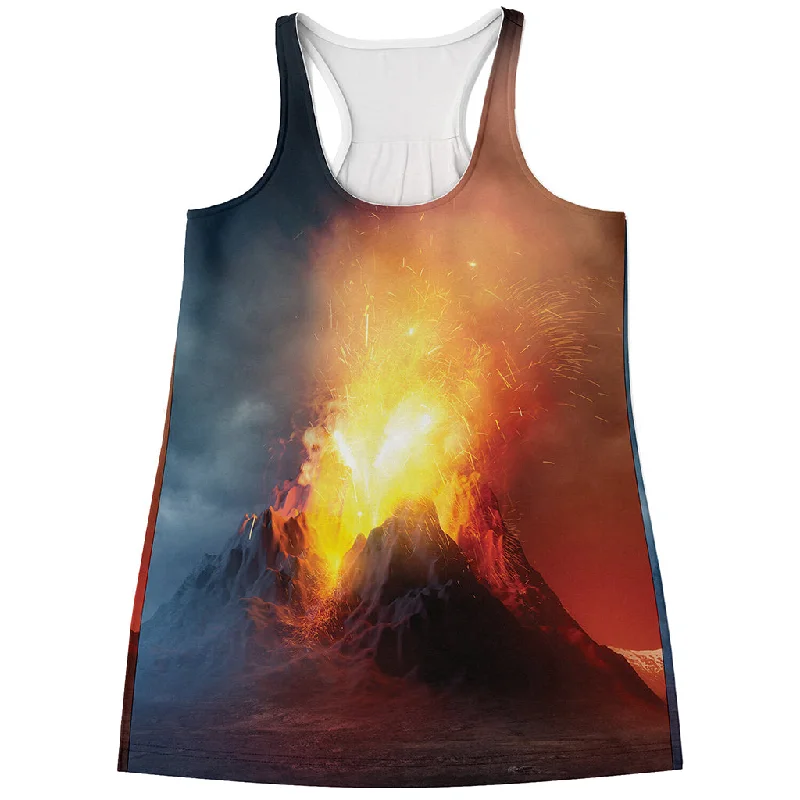 Volcano Eruption Print Women's Racerback Tank Top