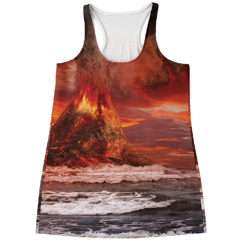 Volcano On The Sea Print Women's Racerback Tank Top